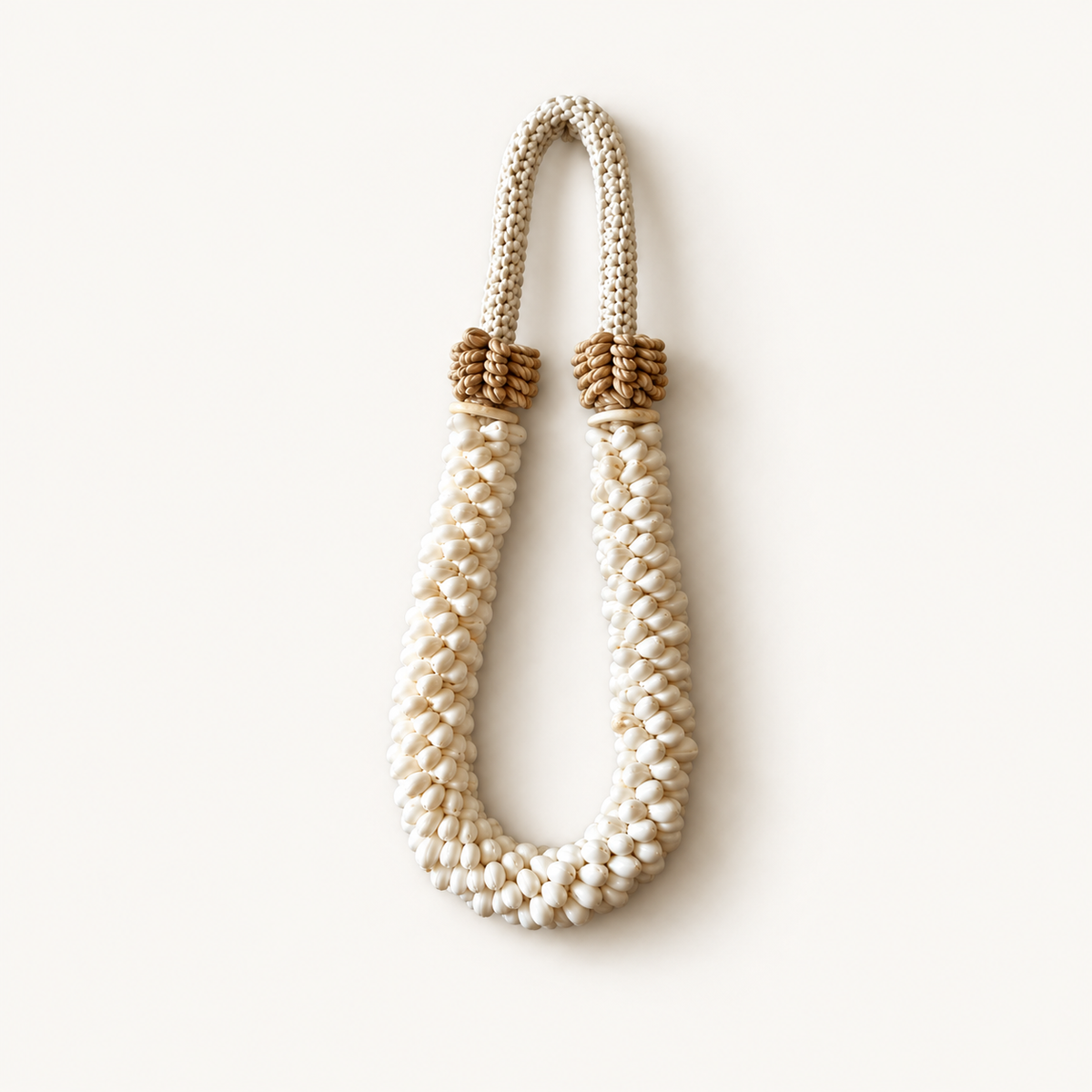 White Double Strand Shell Necklace on Metal Stand, alternate catalog view