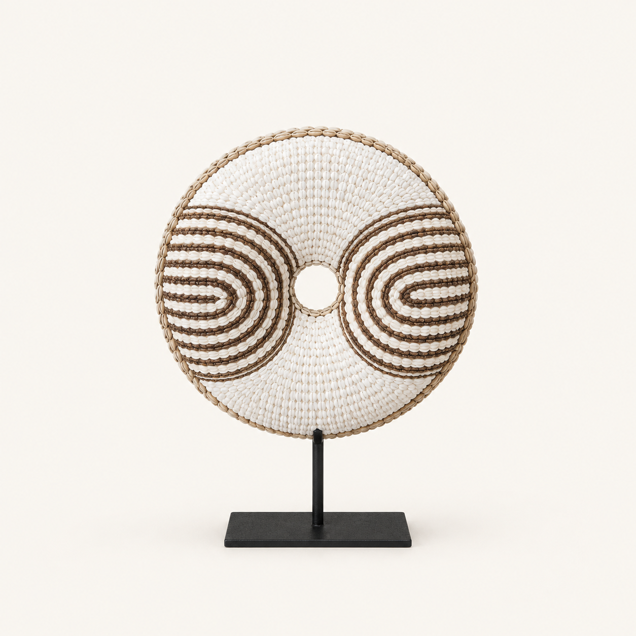 White Geometric shell donut sculpture, S size front view