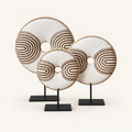 White Geometric shell donut sculptures in S, M and L on included black metal stands