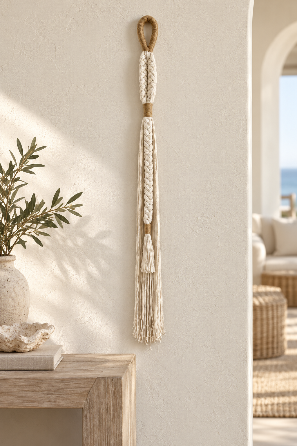 White Shell and Cotton Wall Hanging in a coastal interior