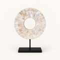 White Shell Disk on included black metal stand, front view