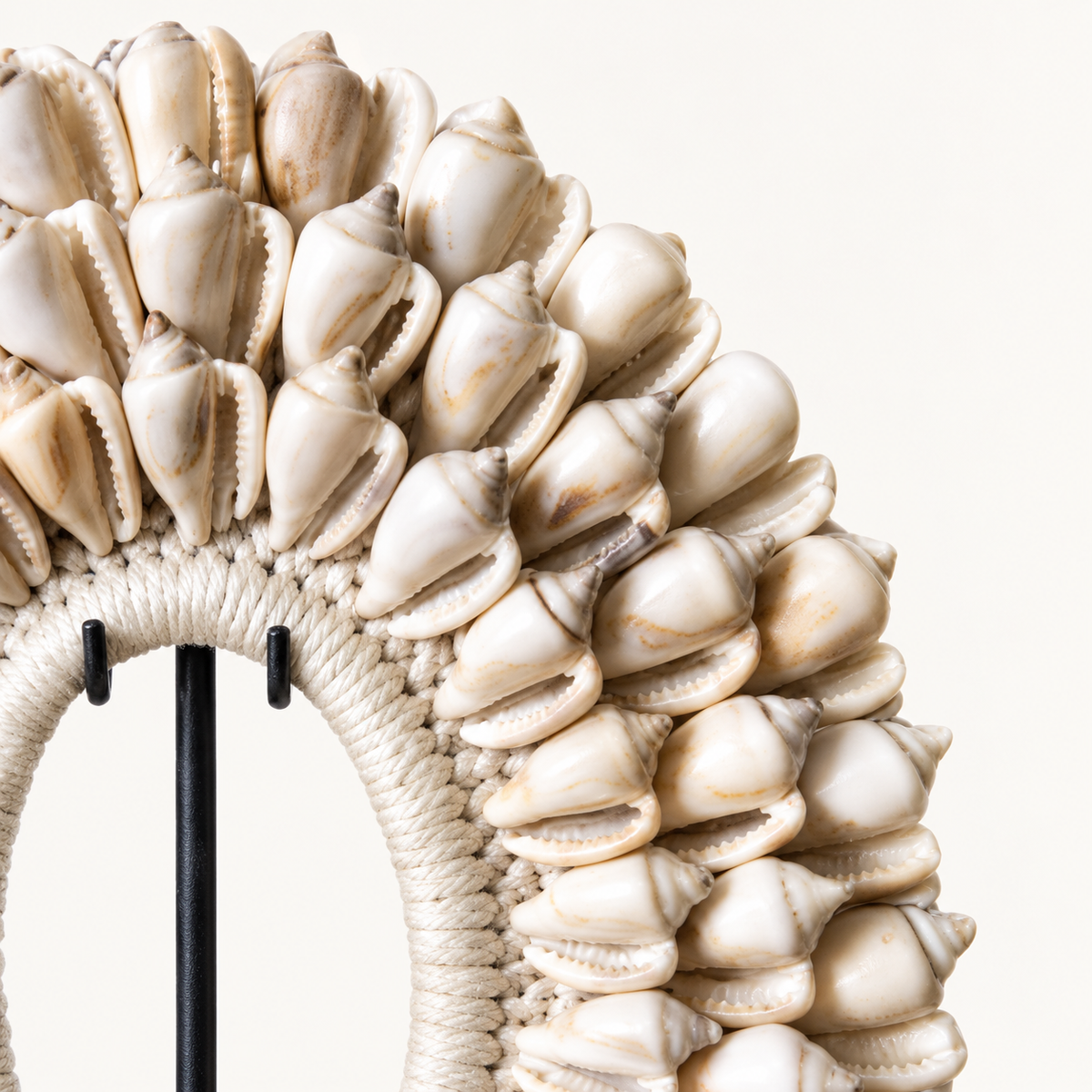 White Shell Fringe decorative necklace — White Shell Fringe decorative shell necklace — White cowrie shells, woven center and beaded fringe detail
