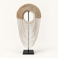 White Shell Fringe decorative necklace — White Shell Fringe decorative shell necklace — White Shell Fringe Necklace displayed on its black metal tabletop stand