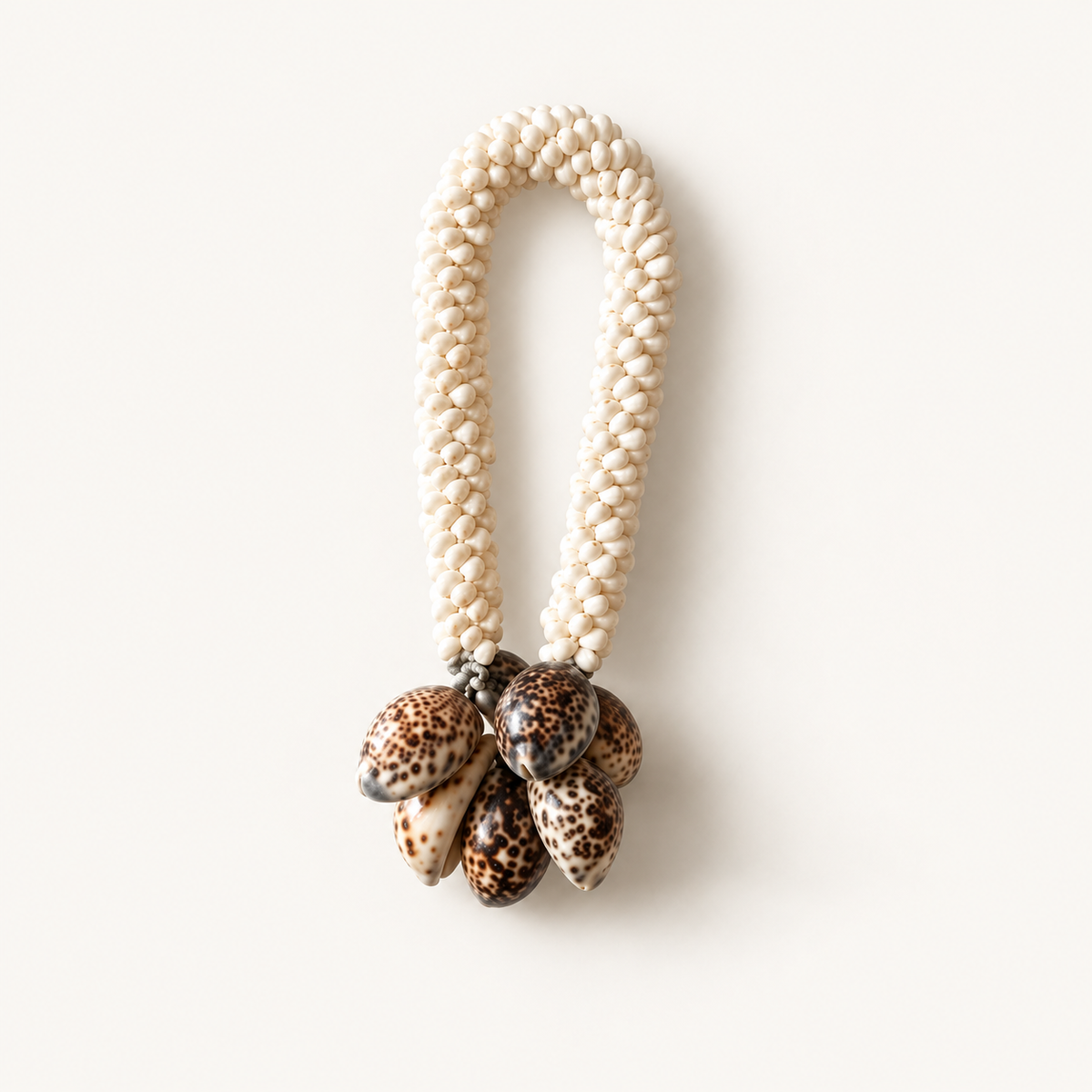 White Shell Loop Necklace on Metal Stand, alternate catalog view