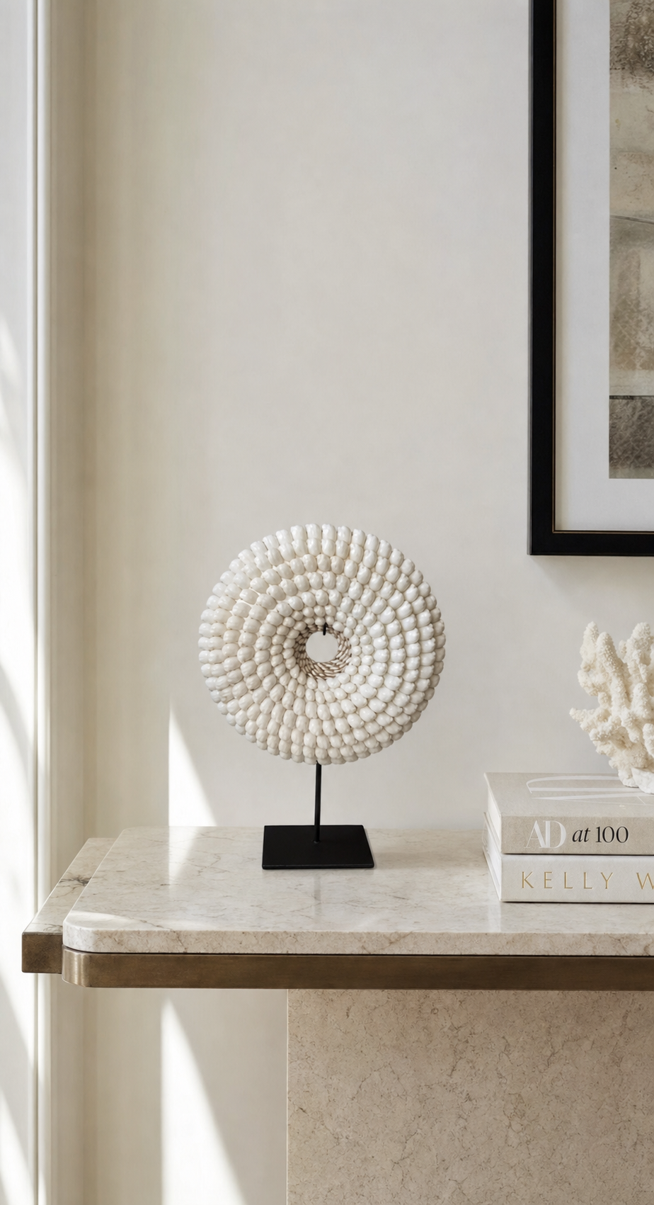 White Shell Rosette styled on a marble console