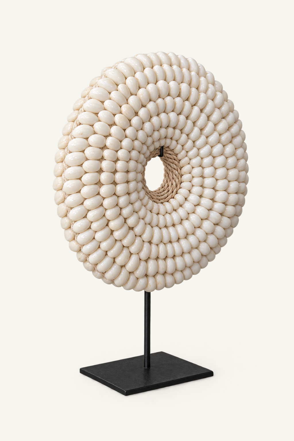 White Shell Rosette on black metal stand, three-quarter view