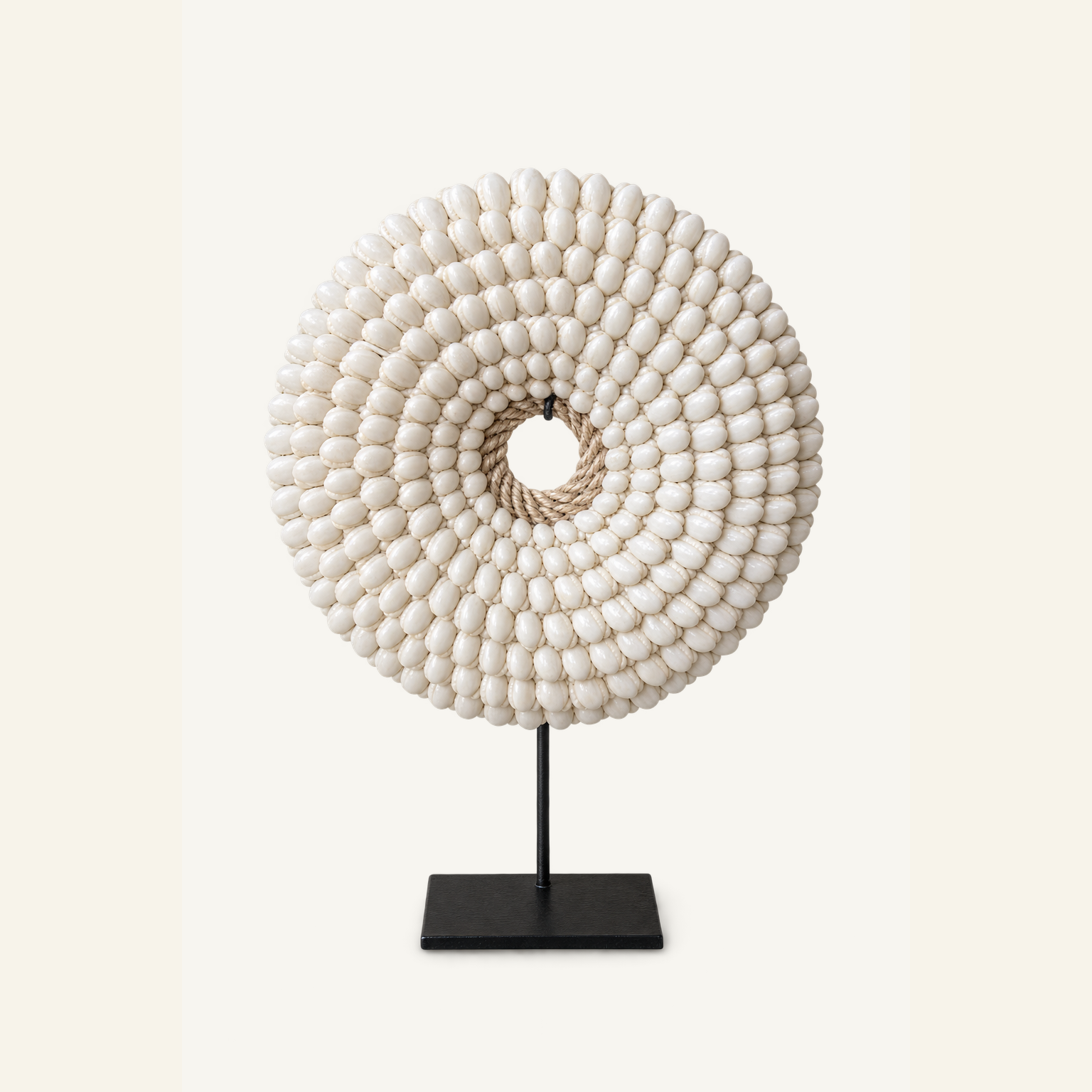 White Shell Rosette on black metal stand, full product centered