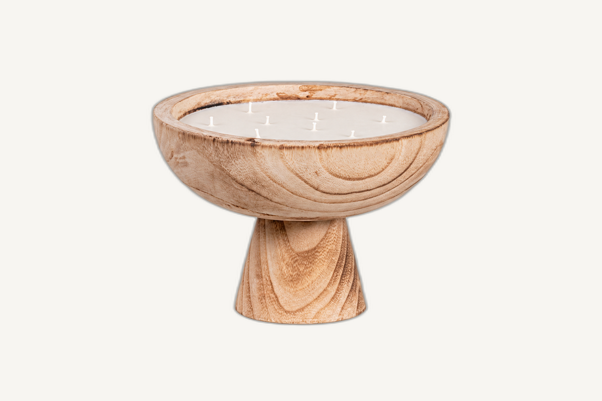 wide wood grail candle main on Cabana off-white background