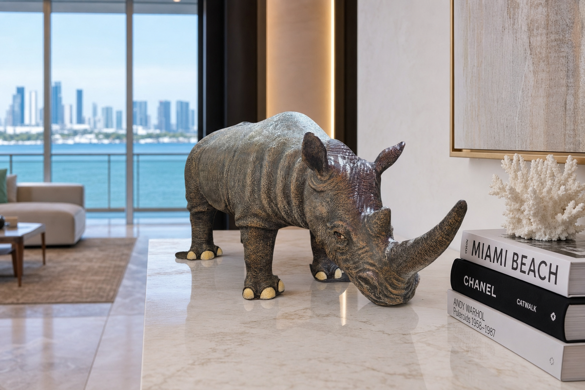 Wild Coast Rhino Sculpture styled in an interior