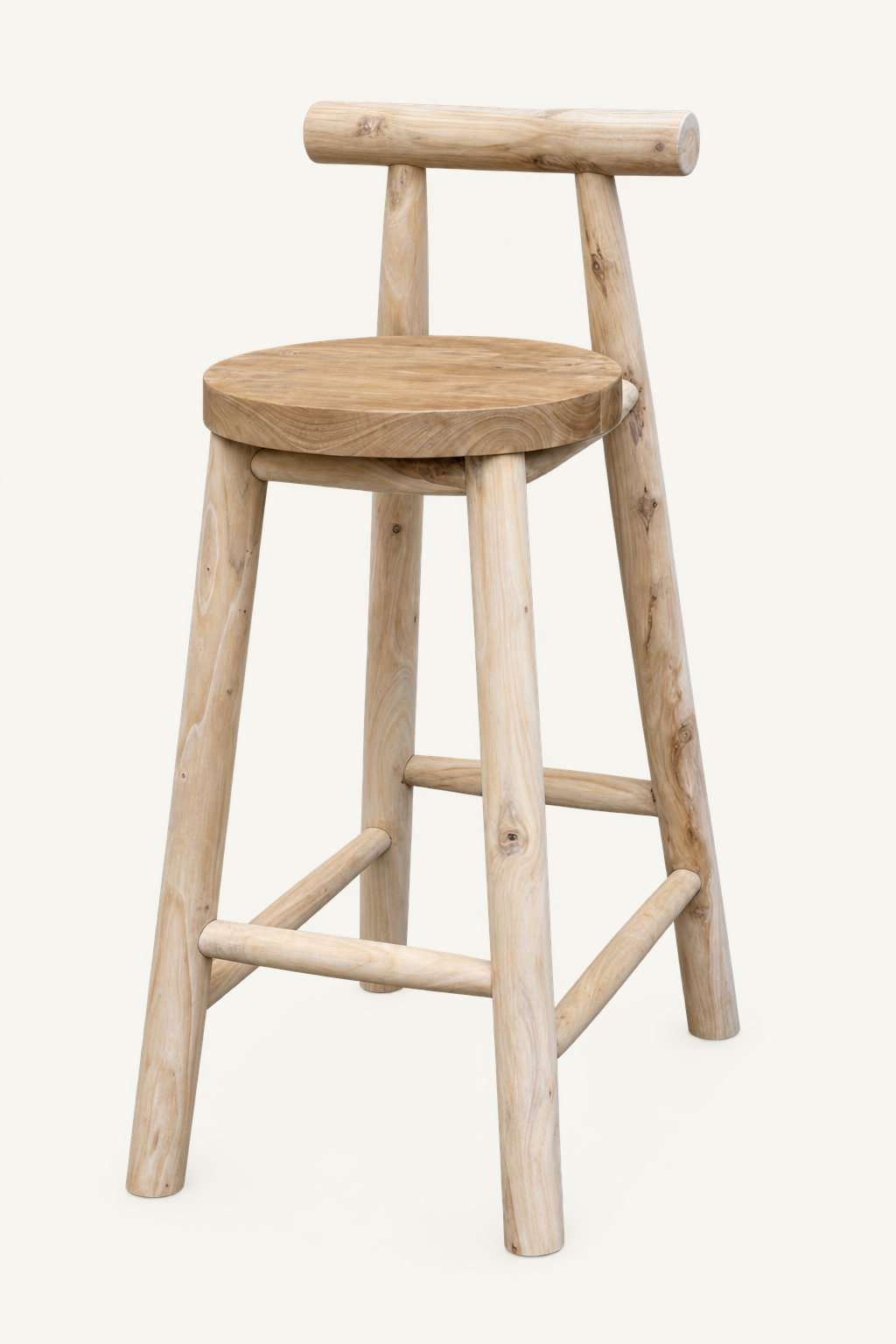 Wilma bar chair in white-bleached teak, three-quarter catalog view
