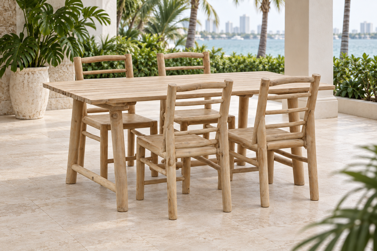 Wilma Outdoor Dining Set on a shaded Miami terrace