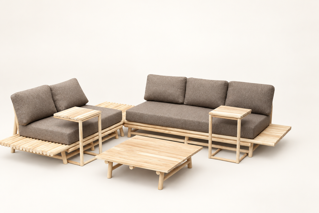 Wilma Outdoor Lounge Set, complete five-piece catalog view