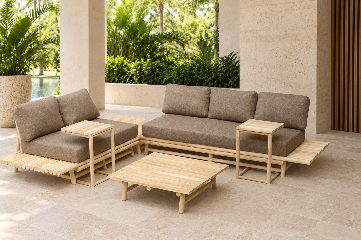 Wilma Outdoor Lounge Set on a shaded Miami terrace
