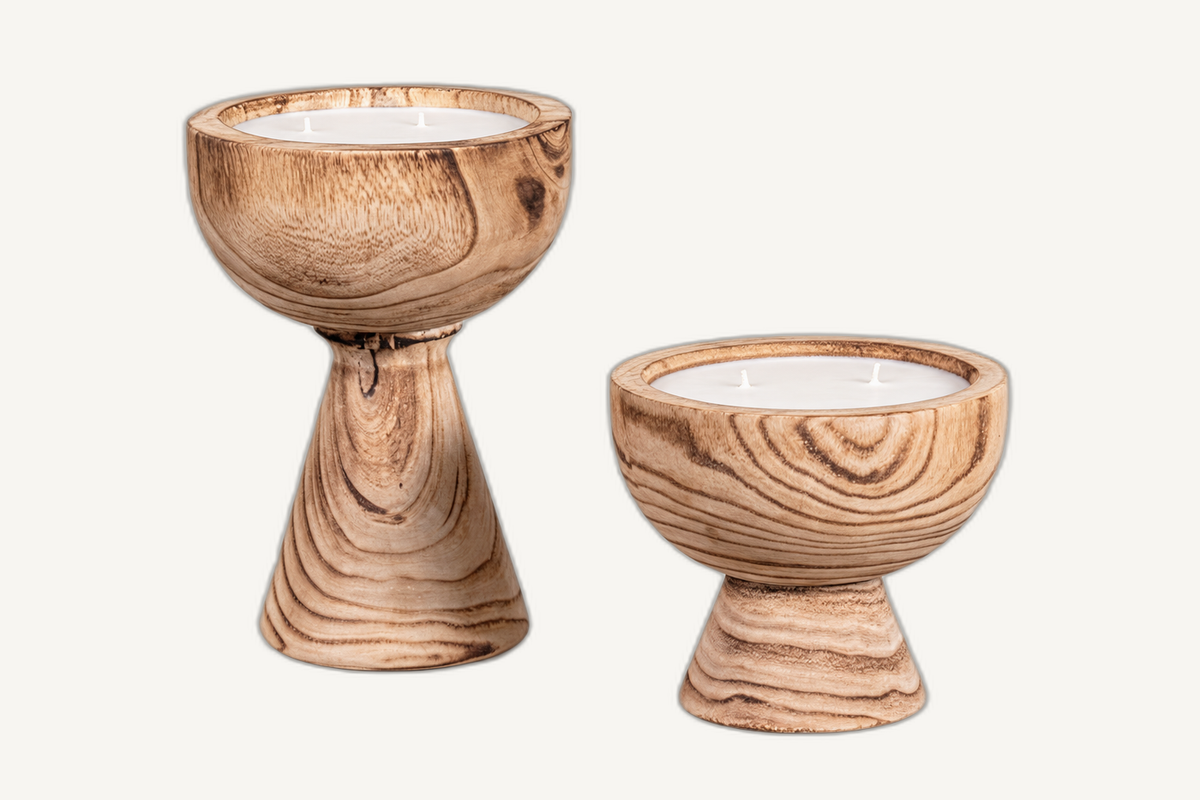 wood grail candles main on Cabana off-white background